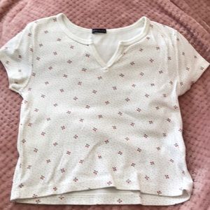 Brandy Melville women’s white w red cherry and dot print short sleeve shirt